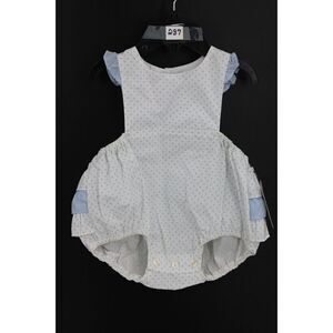 Petit Bebe Blue White Polka Dot Gingham Ruffle Bubble 3m NWT